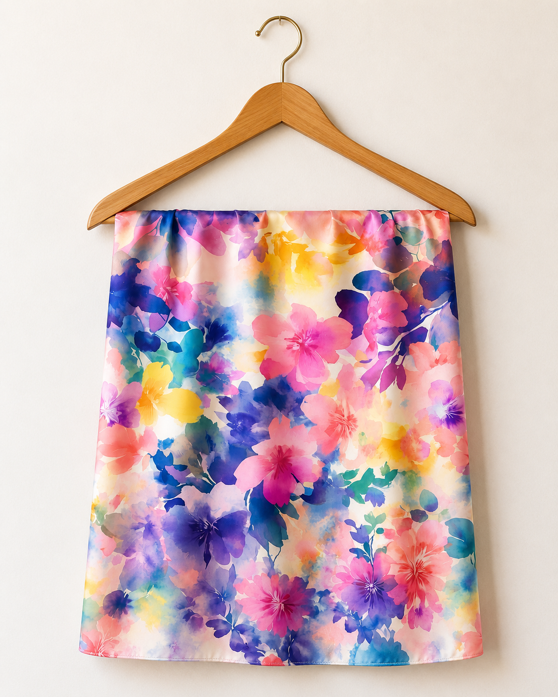 Luxury Watercolor Floral Silk Scarf 90x90 cm | Square Silk Scarf