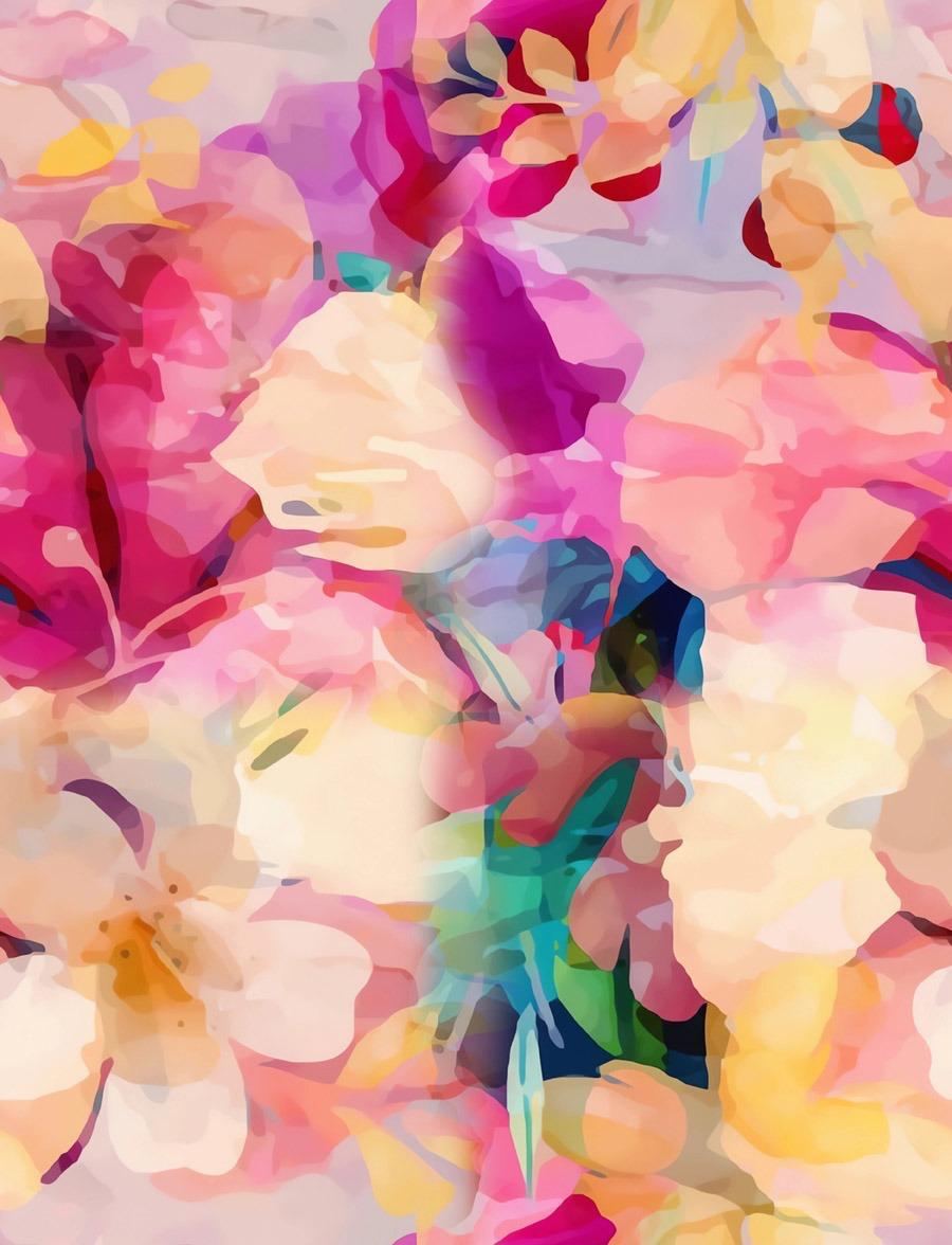 Pure Silk Square Scarf | Floral Watercolor Print | 90x90 cm