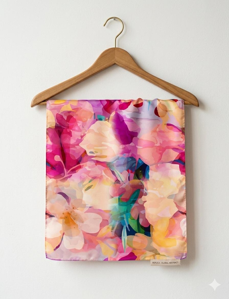 Pure Silk Square Scarf | Floral Watercolor Print | 90x90 cm