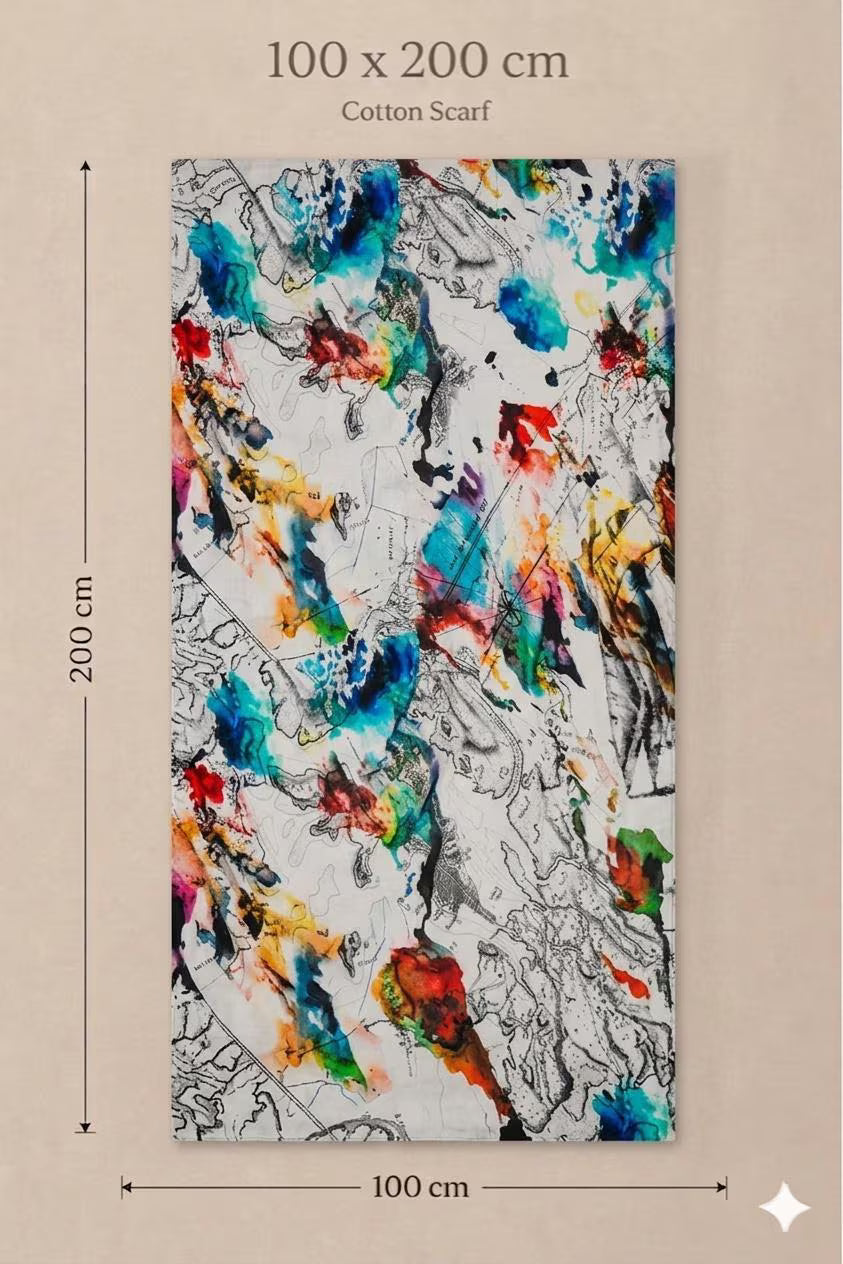 Premium Abstract Watercolor Cotton Scarf