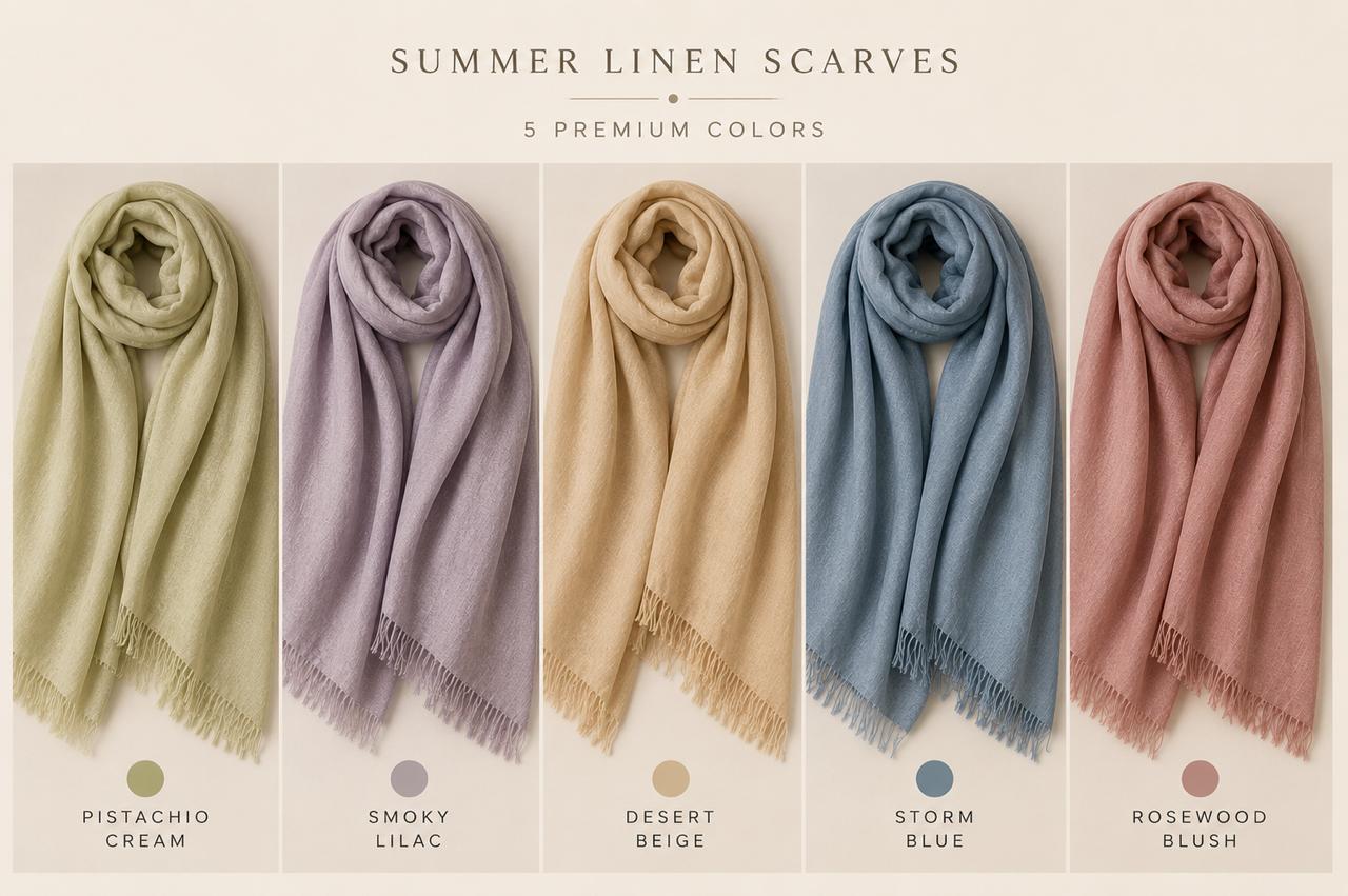 Premium Linen Stole Collection | 100% Linen Scarves | Lightweight Luxury Wraps | 5 Color Variants