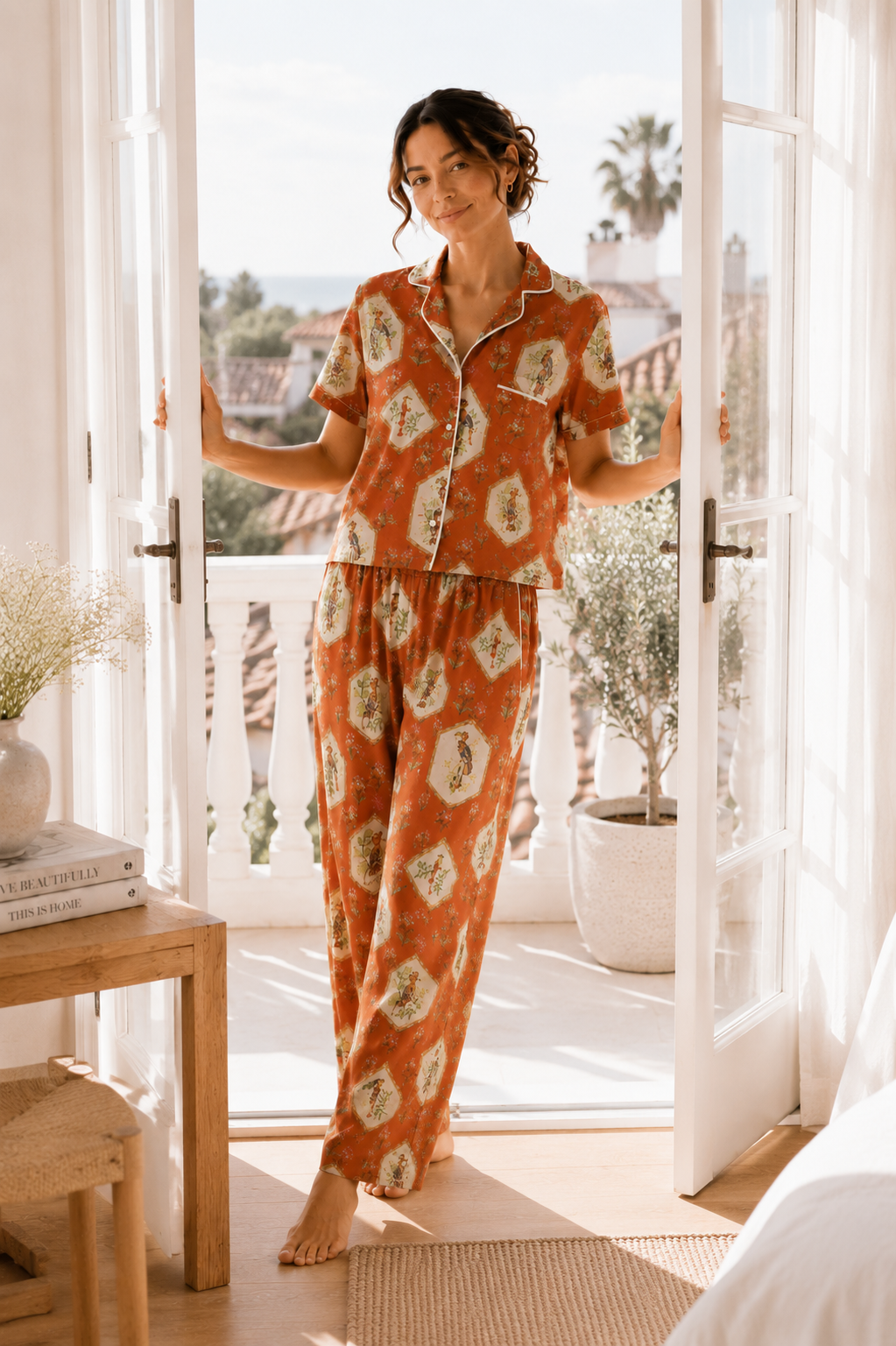 Luxury Lyocell Pajama Set | Vintage Print Soft Sleepwear | Long & Short Lounge Set