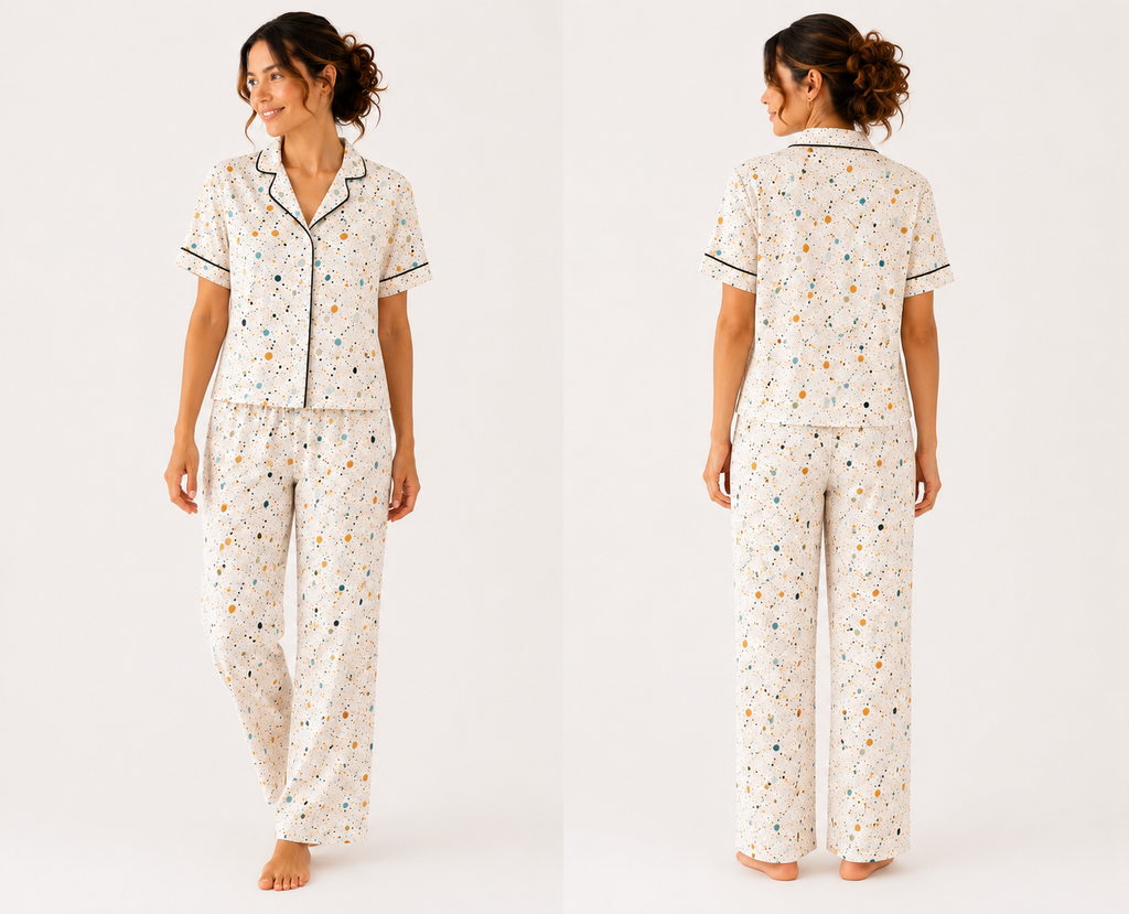 Confetti Print Lyocell Pajama Set | Soft Sustainable Women’s Sleepwear – Long Pants & Shorts
