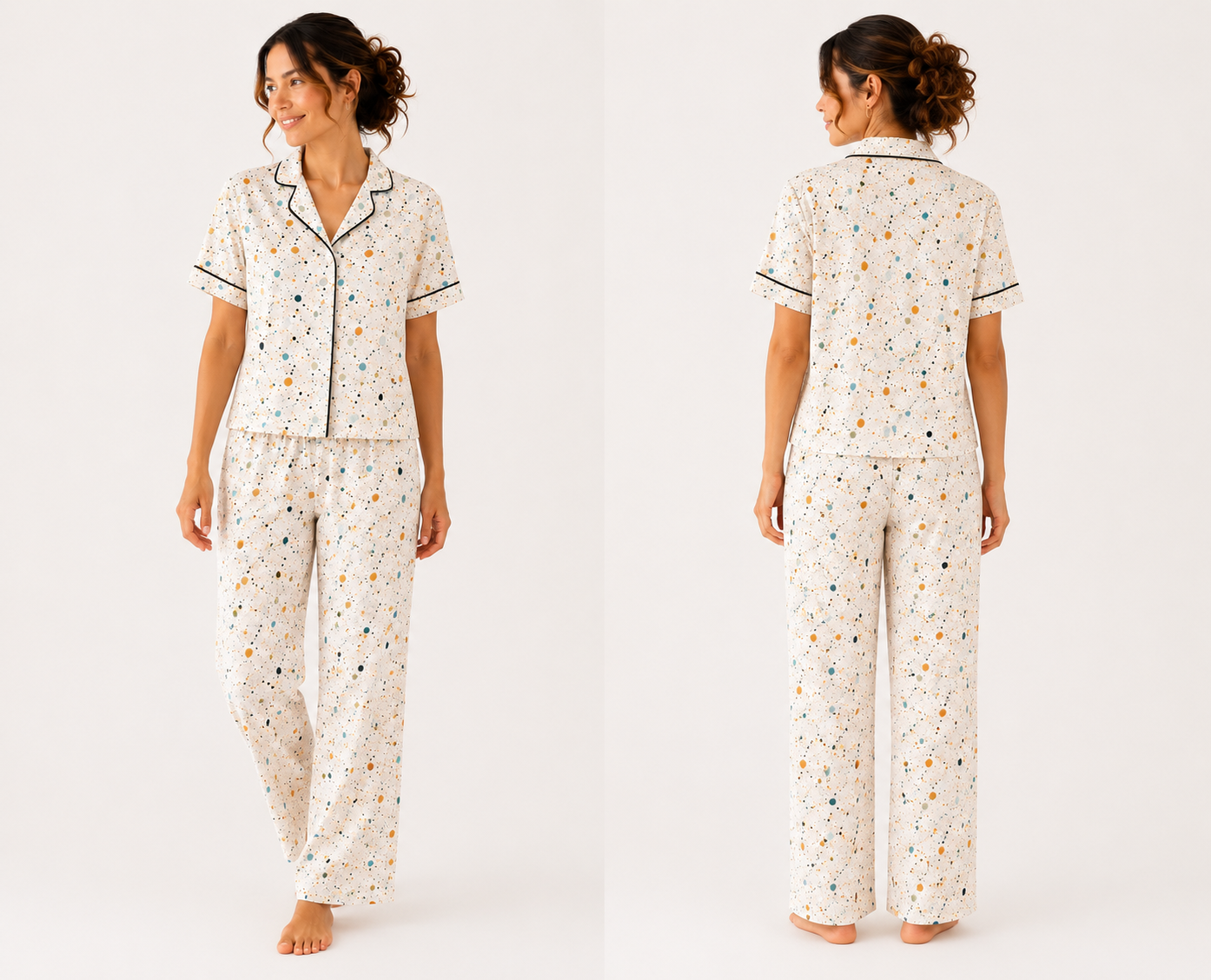 Confetti Print Lyocell Pajama Set | Soft Sustainable Women’s Sleepwear – Long Pants & Shorts