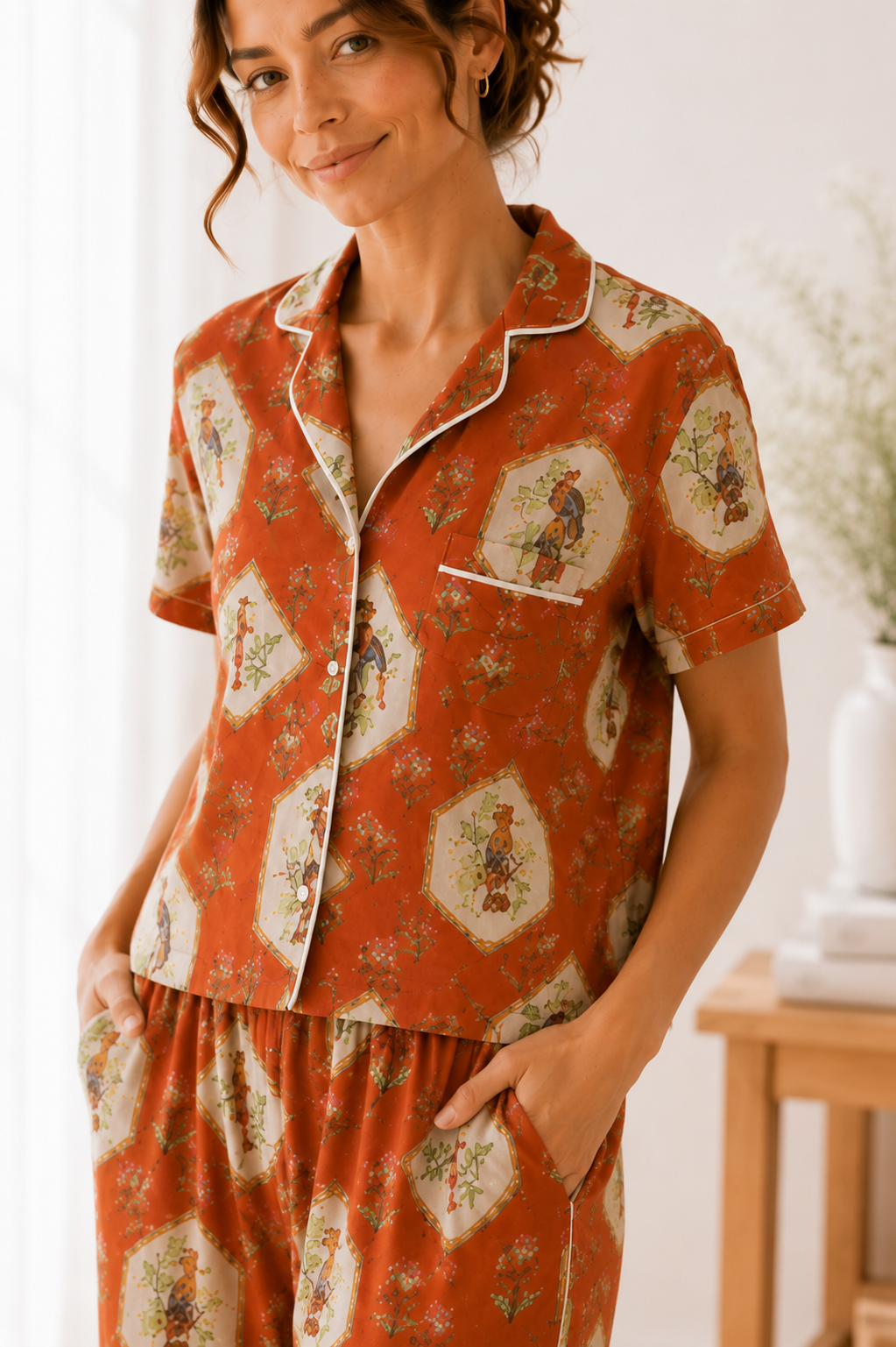 Luxury Lyocell Pajama Set | Vintage Print Soft Sleepwear | Long & Short Lounge Set