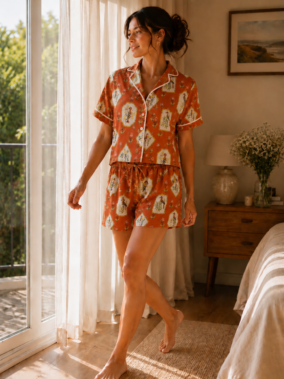 Luxury Lyocell Pajama Set | Vintage Print Soft Sleepwear | Long & Short Lounge Set