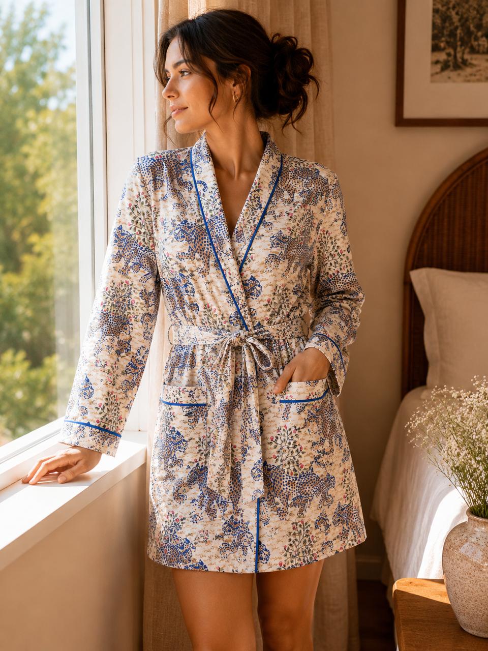 Leopard Vine Lyocell Robe | Sustainable Luxury Dressing Gown | Long & Short Robe Variants