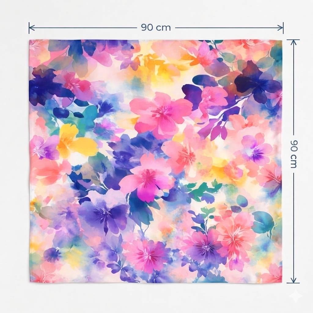 Luxury Pastel Floral Silk Scarf 90x90 cm | Women's Square Silk Scarf