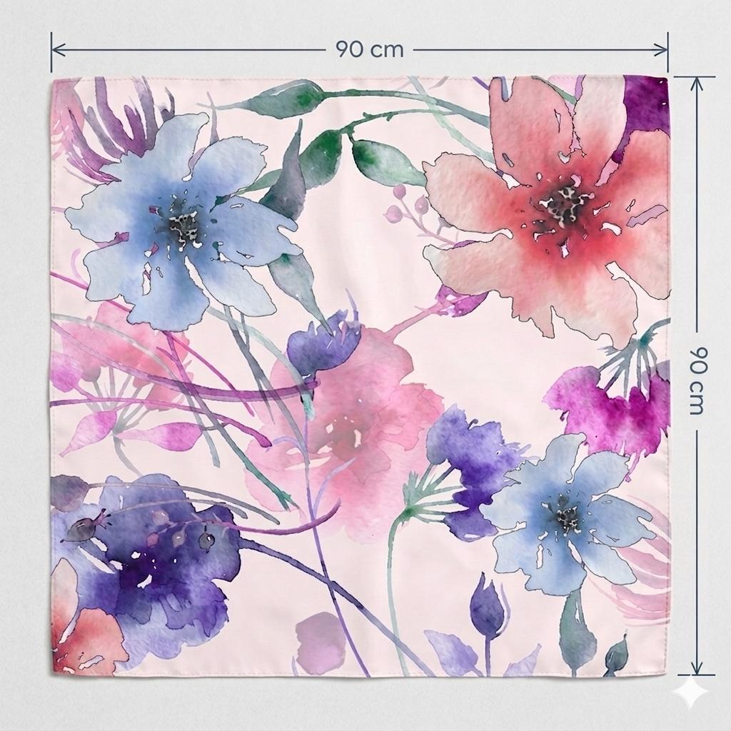 Luxury Floral Silk Scarf 90x90 cm | Women's Square Silk Neck Scarf