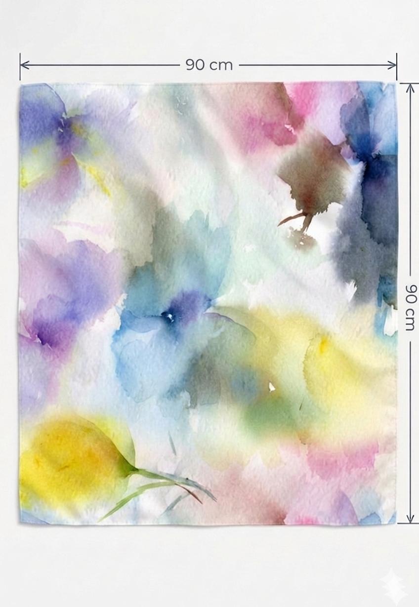 Luxury Pastel Watercolor Silk Scarf 90x90 cm | Women's Square Scarf
