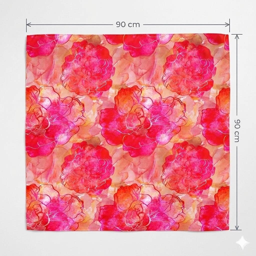 Luxury Pink Peony Silk Scarf 90x90 cm | Floral Square Silk Scarf
