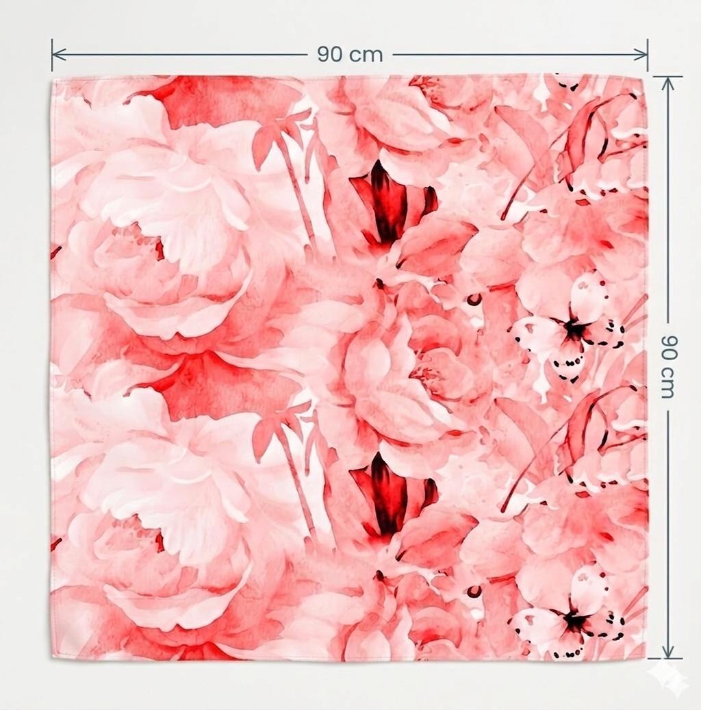 Luxury Pink Floral Silk Scarf 90x90 cm | Women's Square Silk Scarf