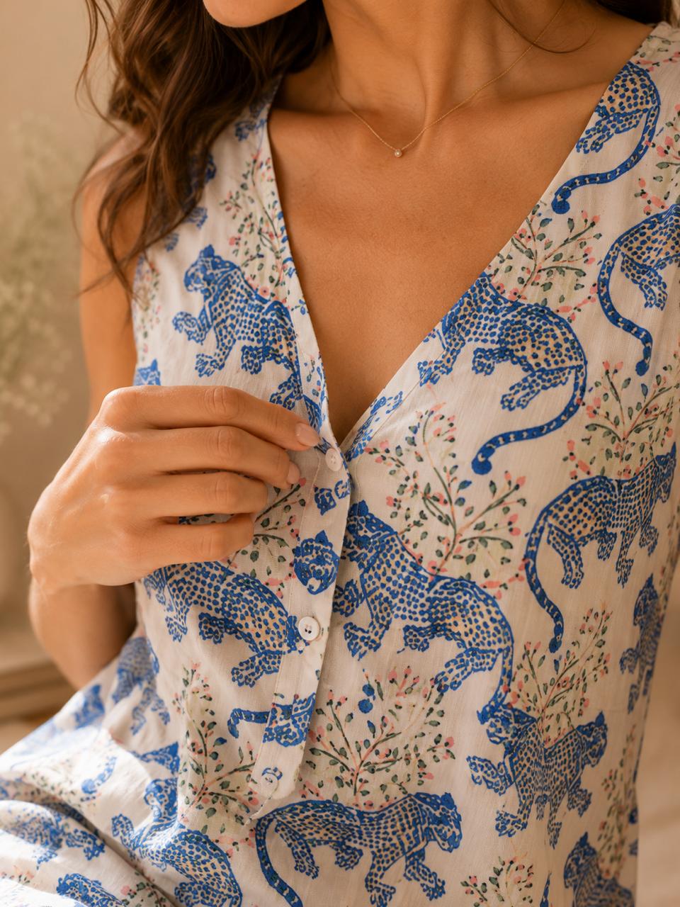 Leopard Vine Lyocell Wide Strap Nightgown | Sustainable Luxury Maxi Sleep Dress for Women