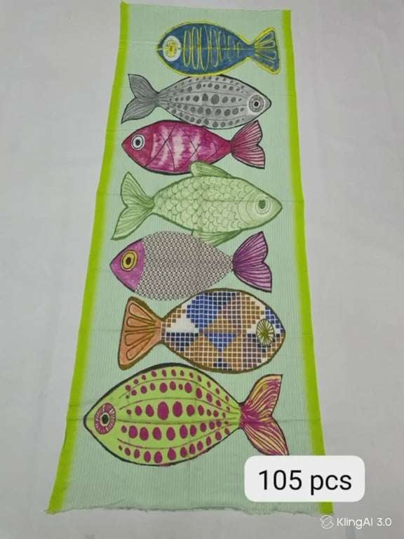 Colorful Fish Print Cotton Scarf 100 x 200 cm | Lightweight Artistic Wrap